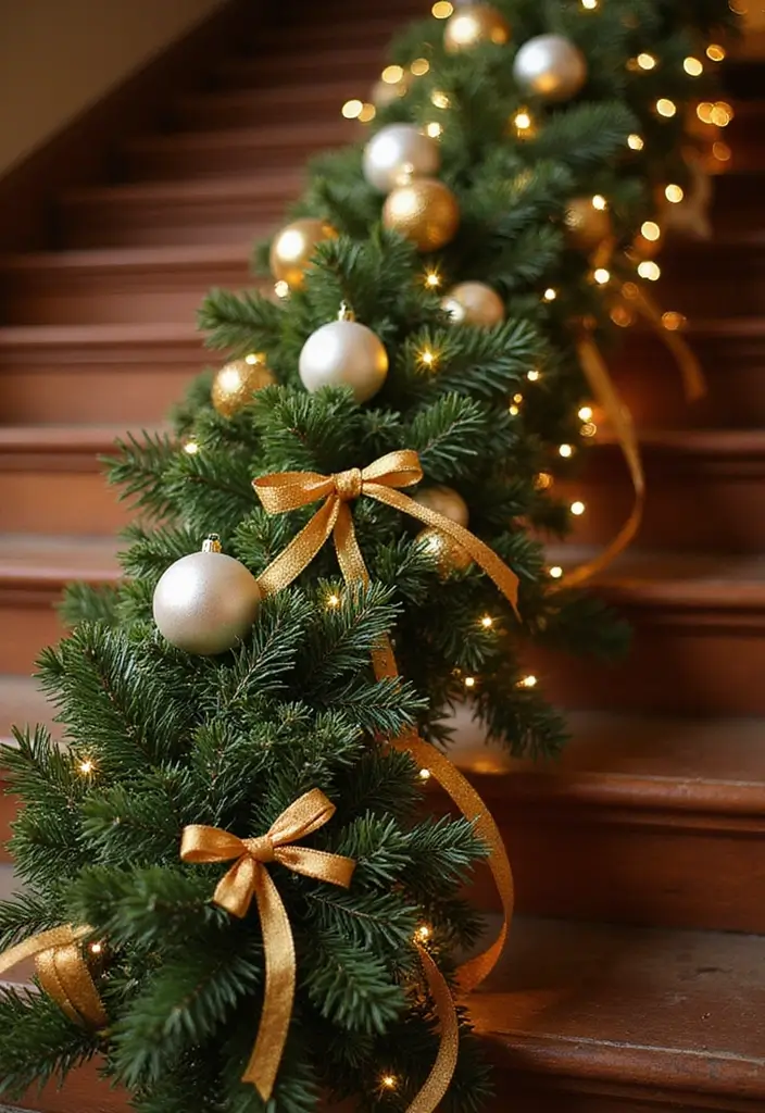 25 Christmas Banister Decoration Ideas That Look Elegant 1 25 Christmas Banister Decoration Ideas That Look Elegant - 1. Lush Greenery and Gold Accents