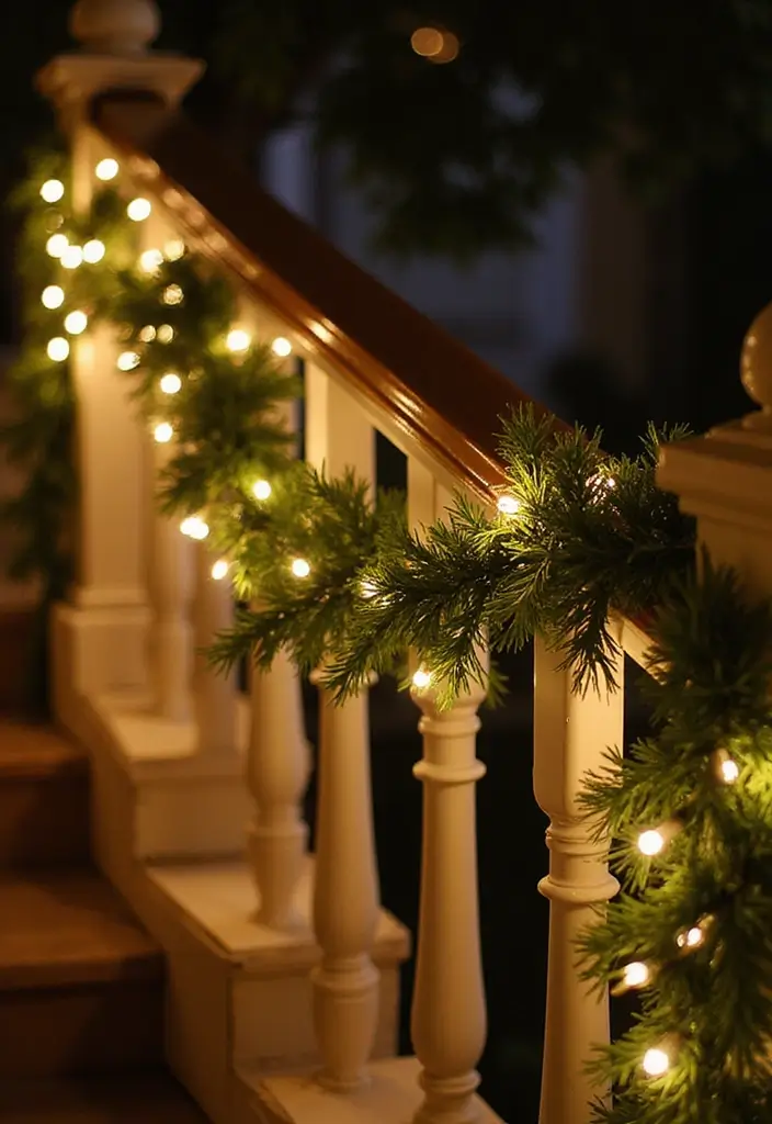 25 Christmas Banister Decoration Ideas That Look Elegant 11 25 Christmas Banister Decoration Ideas That Look Elegant - 11. Classic White Lights
