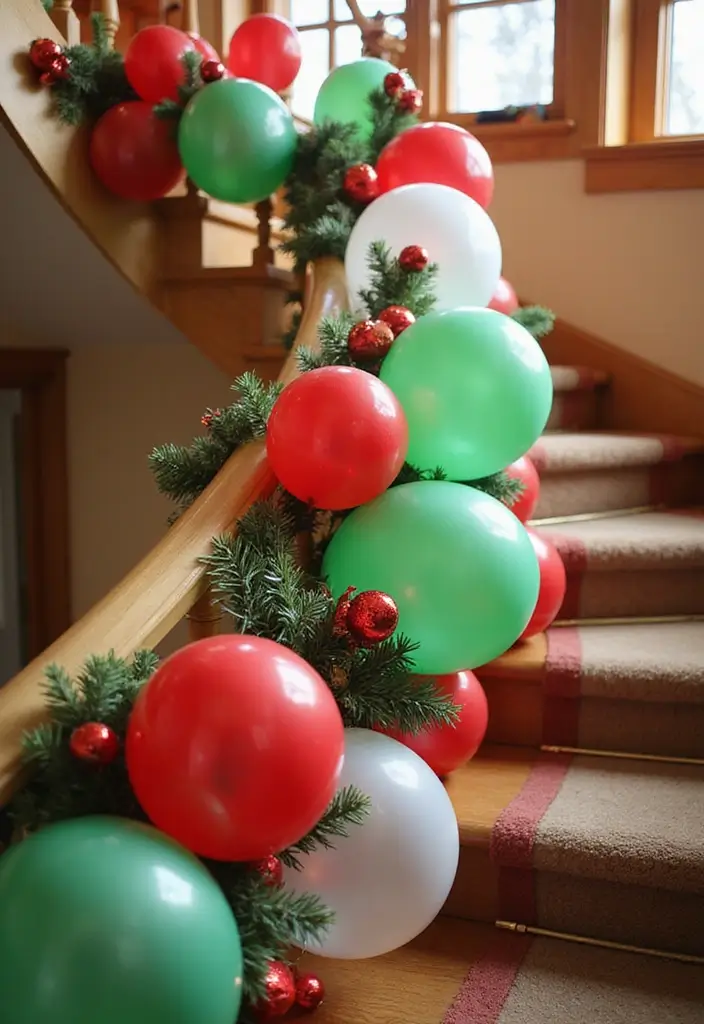 25 Christmas Banister Decoration Ideas That Look Elegant 14 25 Christmas Banister Decoration Ideas That Look Elegant - 14. Festive Balloons
