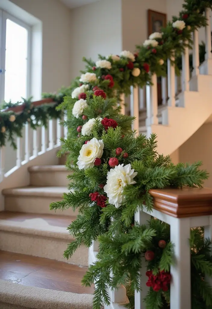 25 Christmas Banister Decoration Ideas That Look Elegant 16 25 Christmas Banister Decoration Ideas That Look Elegant - 16. Fresh Flowers for a Touch of Elegance