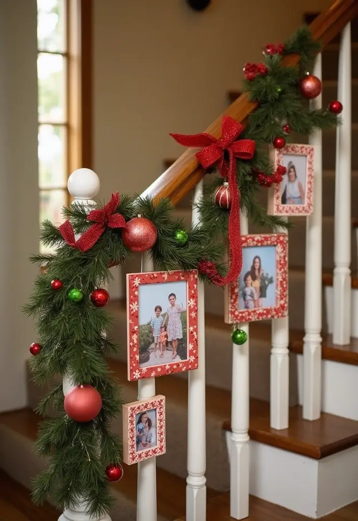 25 Christmas Banister Decoration Ideas That Look Elegant 17 25 Christmas Banister Decoration Ideas That Look Elegant - 17. Holiday-themed Picture Frames