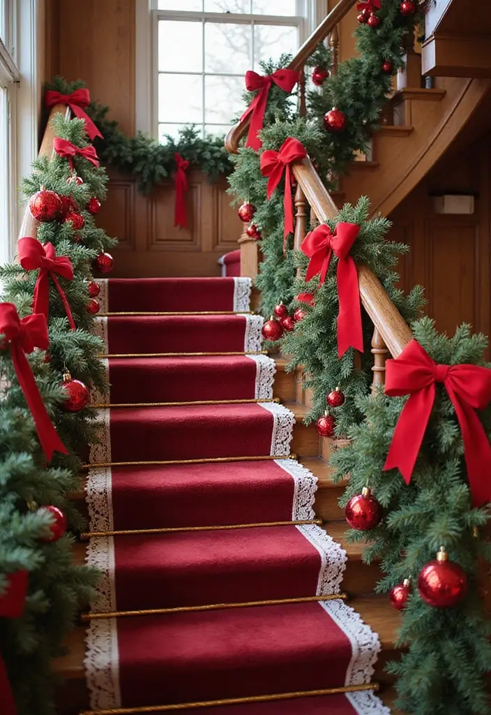 25 Christmas Banister Decoration Ideas That Look Elegant 2 25 Christmas Banister Decoration Ideas That Look Elegant - 2. Classic Red and White Theme