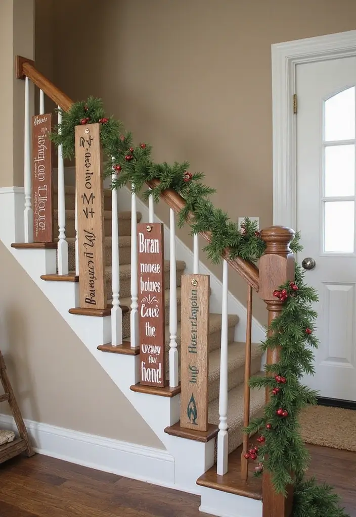 25 Christmas Banister Decoration Ideas That Look Elegant 21 25 Christmas Banister Decoration Ideas That Look Elegant - 21. Painted Wooden Signs