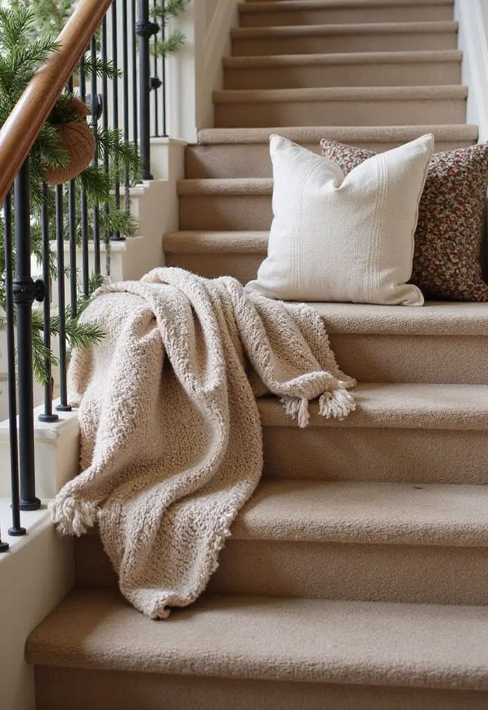25 Christmas Banister Decoration Ideas That Look Elegant 22 25 Christmas Banister Decoration Ideas That Look Elegant - 22. Layered Textiles for Texture