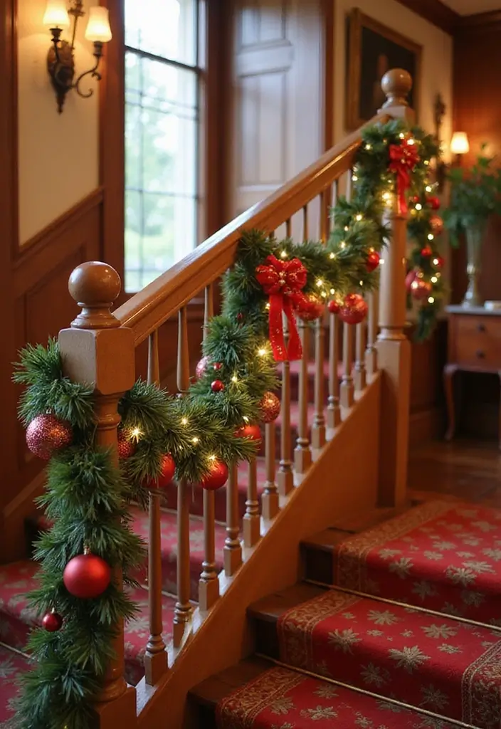 25 Christmas Banister Decoration Ideas That Look Elegant 23 25 Christmas Banister Decoration Ideas That Look Elegant - 23. Holiday-themed Garlands