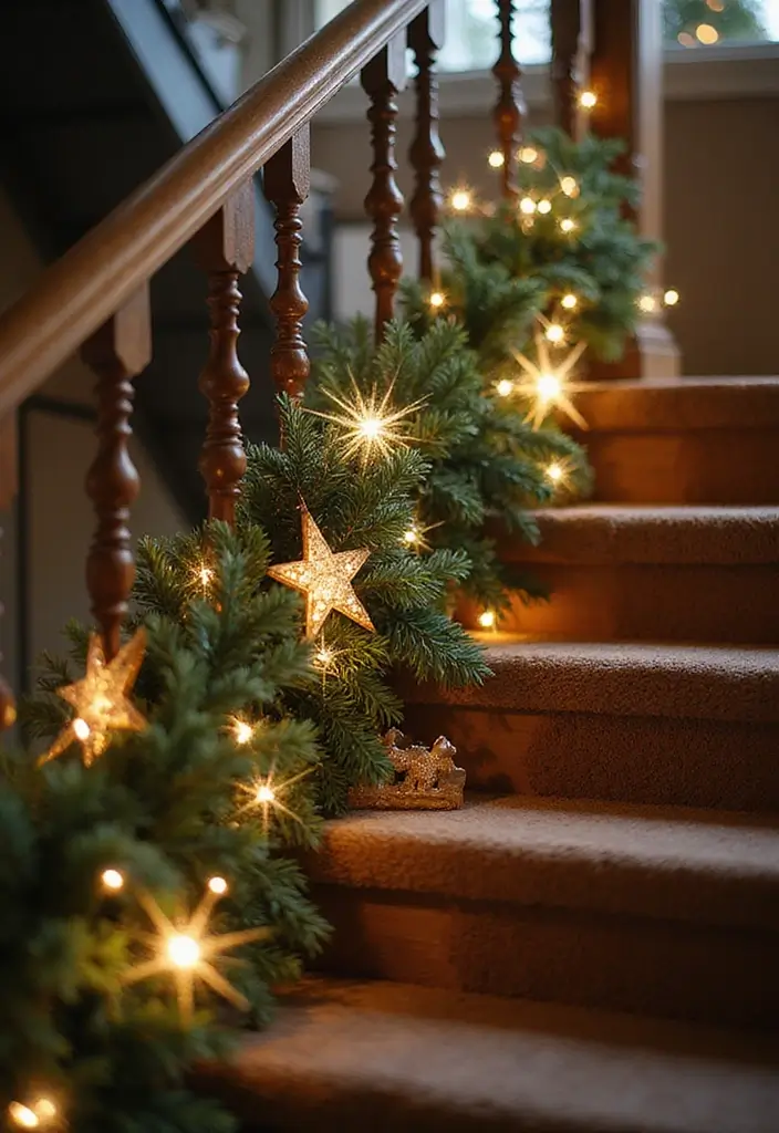25 Christmas Banister Decoration Ideas That Look Elegant 24 25 Christmas Banister Decoration Ideas That Look Elegant - 24. Twinkling Star Accents