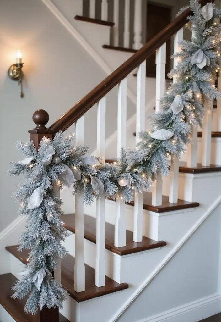 25 Christmas Banister Decoration Ideas That Look Elegant 3 25 Christmas Banister Decoration Ideas That Look Elegant - 3. Silver and White Elegance
