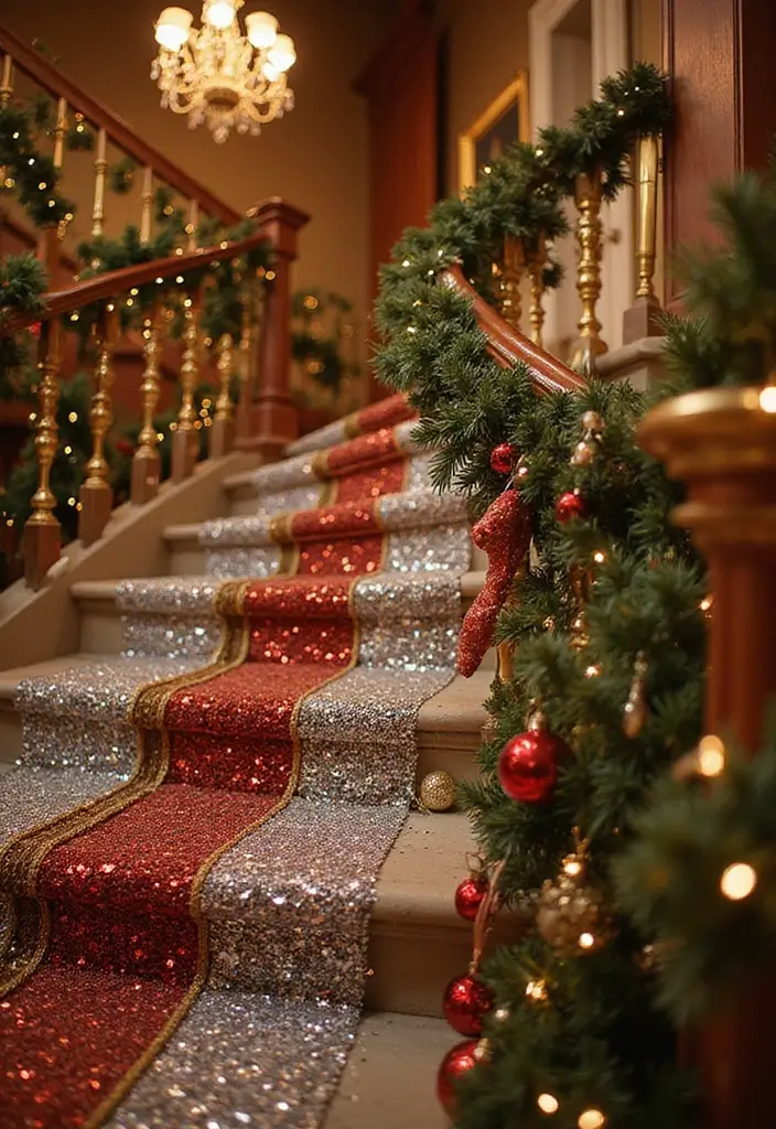 25 Christmas Banister Decoration Ideas That Look Elegant 5 25 Christmas Banister Decoration Ideas That Look Elegant - 5. Glittering Sequin Accents