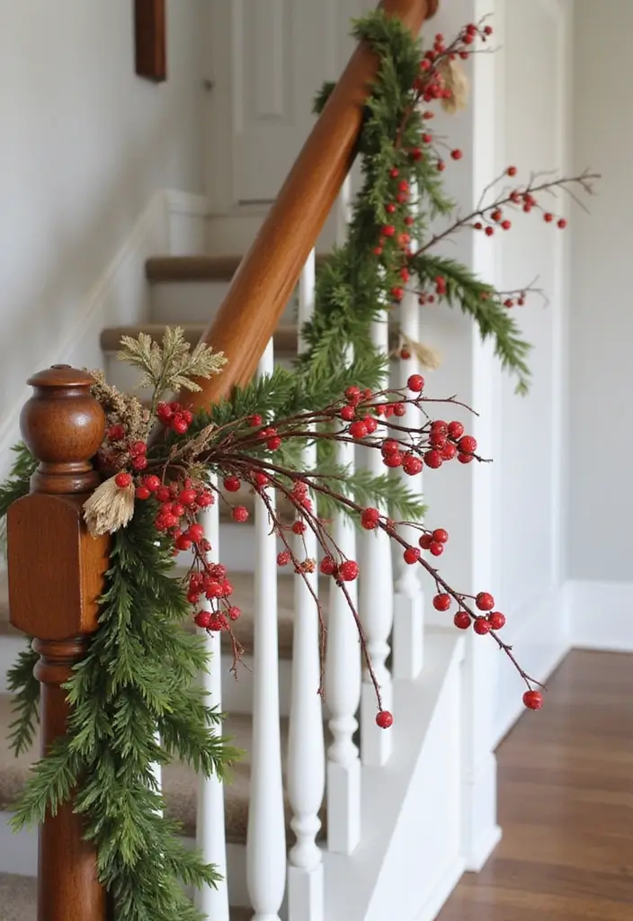 25 Christmas Banister Decoration Ideas That Look Elegant 6 25 Christmas Banister Decoration Ideas That Look Elegant - 6. Nature-Inspired Elements