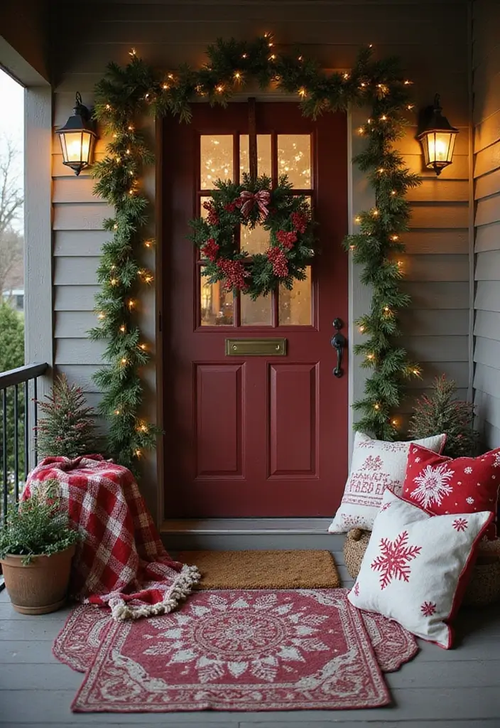 25 Christmas Door Decor Ideas to Wow Your Neighbors 12 25 Christmas Door Decor Ideas to Wow Your Neighbors - 12. Cozy Blankets and Pillows