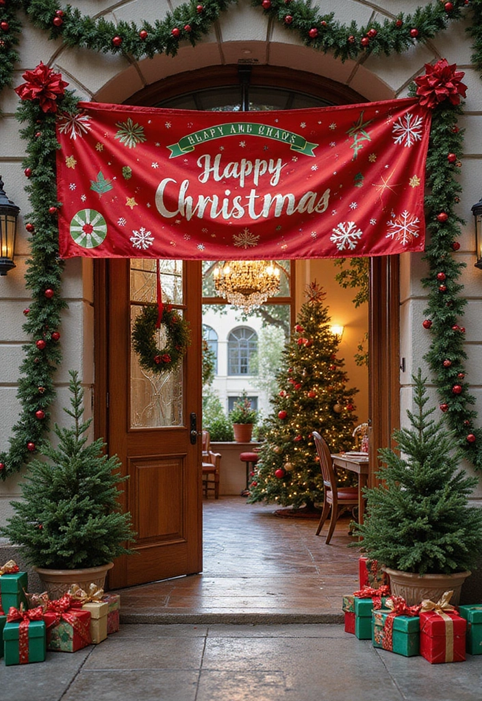 25 Christmas Door Decor Ideas to Wow Your Neighbors 17 25 Christmas Door Decor Ideas to Wow Your Neighbors - 17. Holiday-Themed Banners