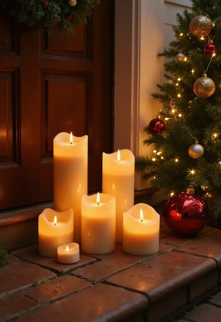 25 Christmas Door Decor Ideas to Wow Your Neighbors 18 25 Christmas Door Decor Ideas to Wow Your Neighbors - 18. Festive Pillar Candles