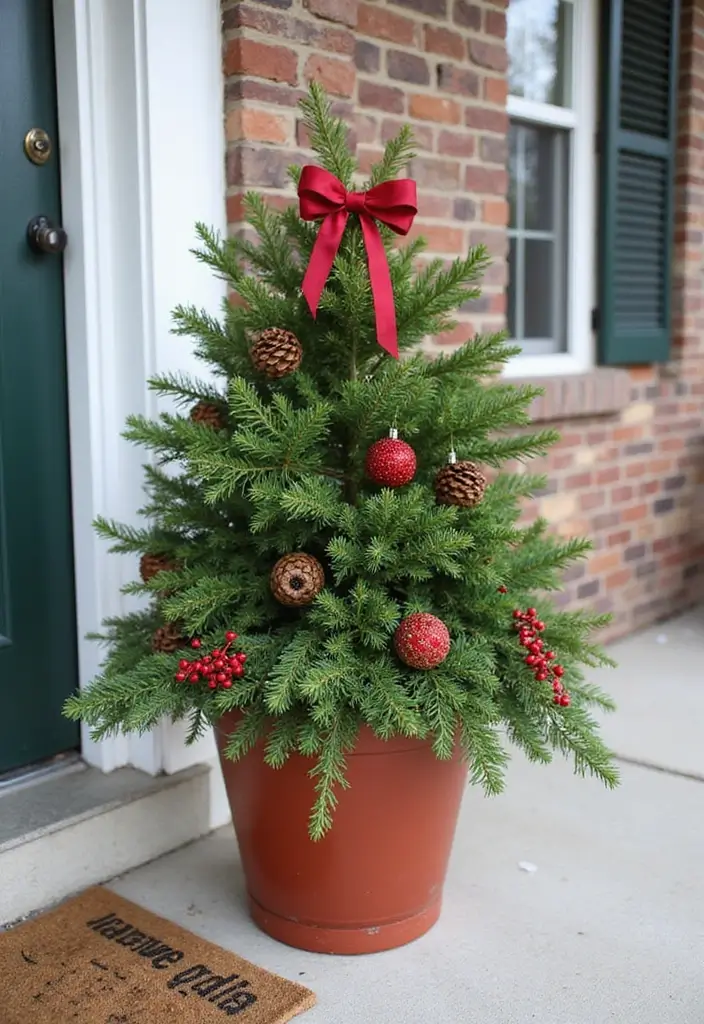 25 Christmas Porch Pot Ideas That Steal the Show 1 25 Christmas Porch Pot Ideas That Steal the Show - 1. Classic Evergreen Elegance