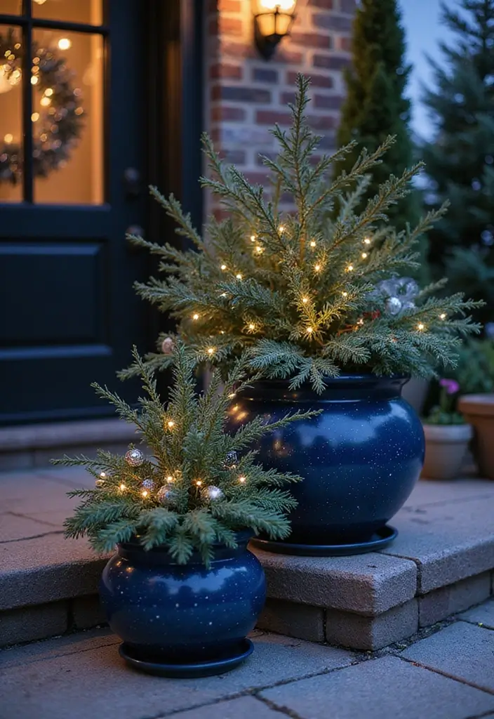 25 Christmas Porch Pot Ideas That Steal the Show 13 25 Christmas Porch Pot Ideas That Steal the Show - 13. Sparkling Starry Night