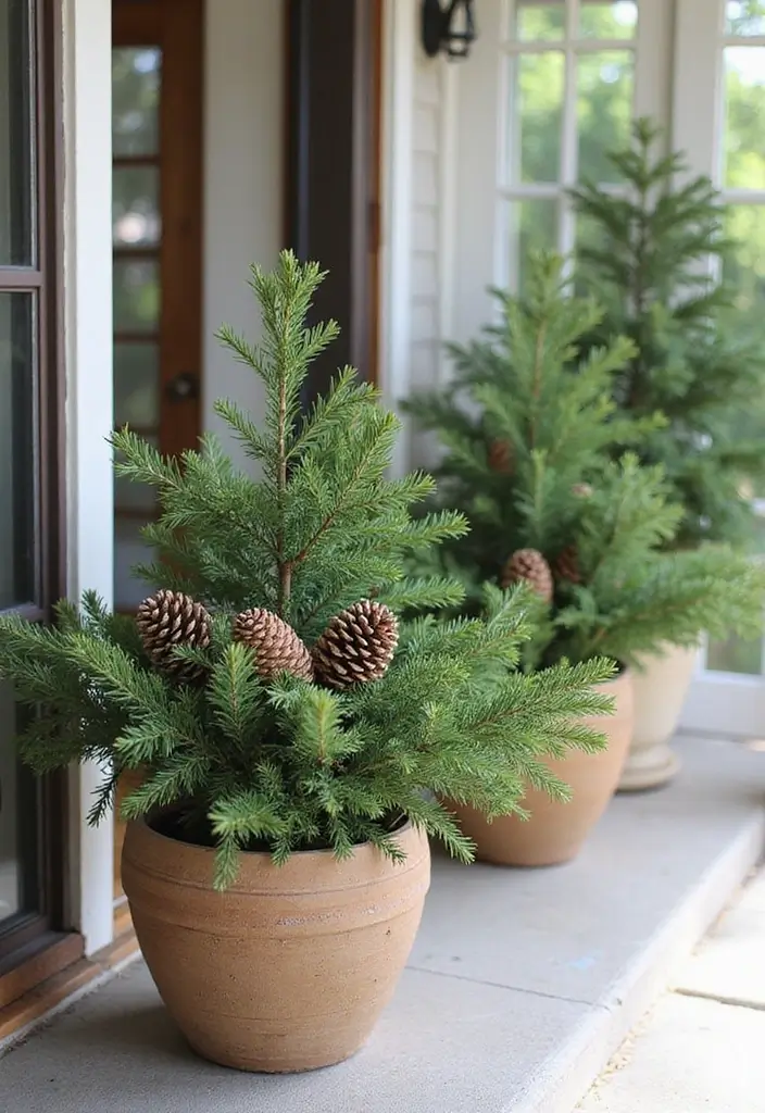 25 Christmas Porch Pot Ideas That Steal the Show 14 25 Christmas Porch Pot Ideas That Steal the Show - 14. Simple Greenery and Pinecones