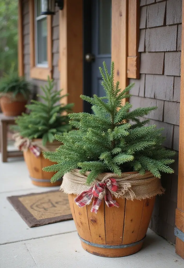 25 Christmas Porch Pot Ideas That Steal the Show 16 25 Christmas Porch Pot Ideas That Steal the Show - 16. Cozy Cabin Retreat