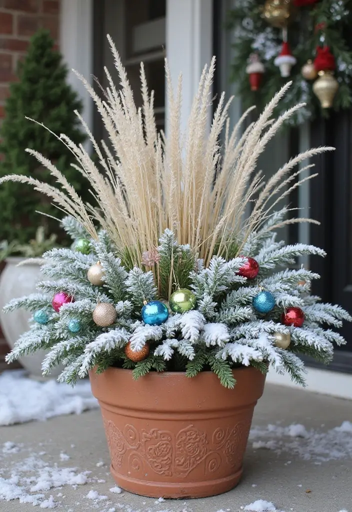 25 Christmas Porch Pot Ideas That Steal the Show 2 25 Christmas Porch Pot Ideas That Steal the Show - 2. Whimsical Winter Wonderland