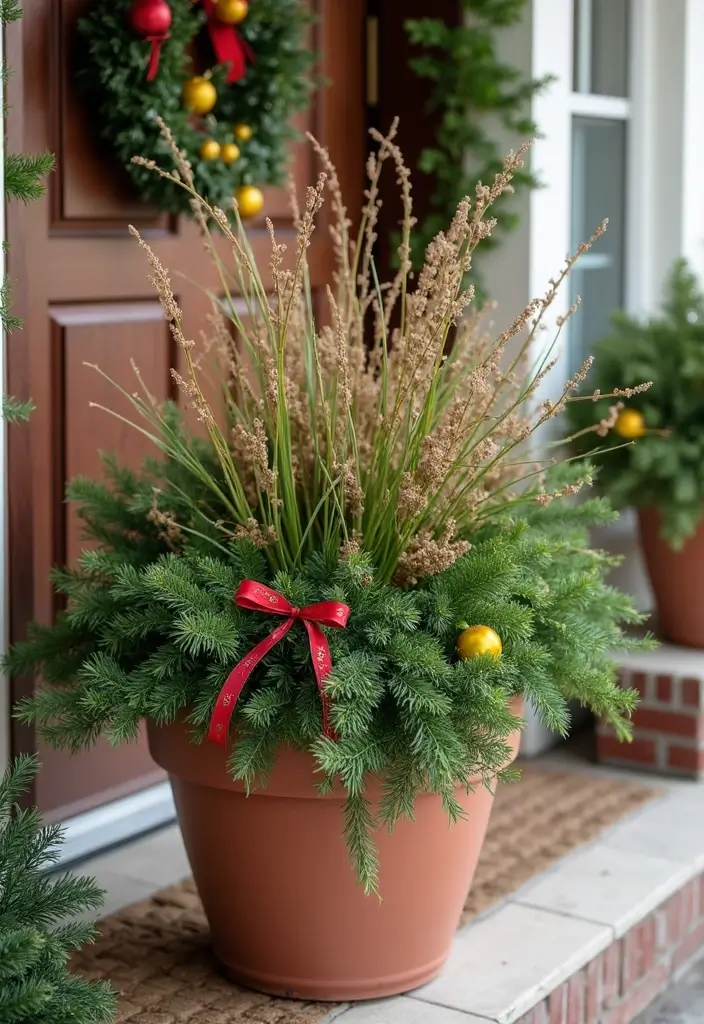 25 Christmas Porch Pot Ideas That Steal the Show 24 25 Christmas Porch Pot Ideas That Steal the Show - 24. Gracious Holiday Greetings
