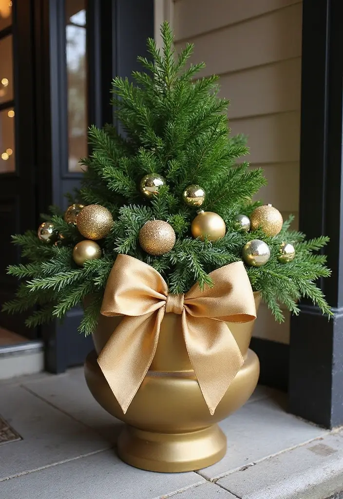 25 Christmas Porch Pot Ideas That Steal the Show 4 25 Christmas Porch Pot Ideas That Steal the Show - 4. Bold Red and Gold Glam