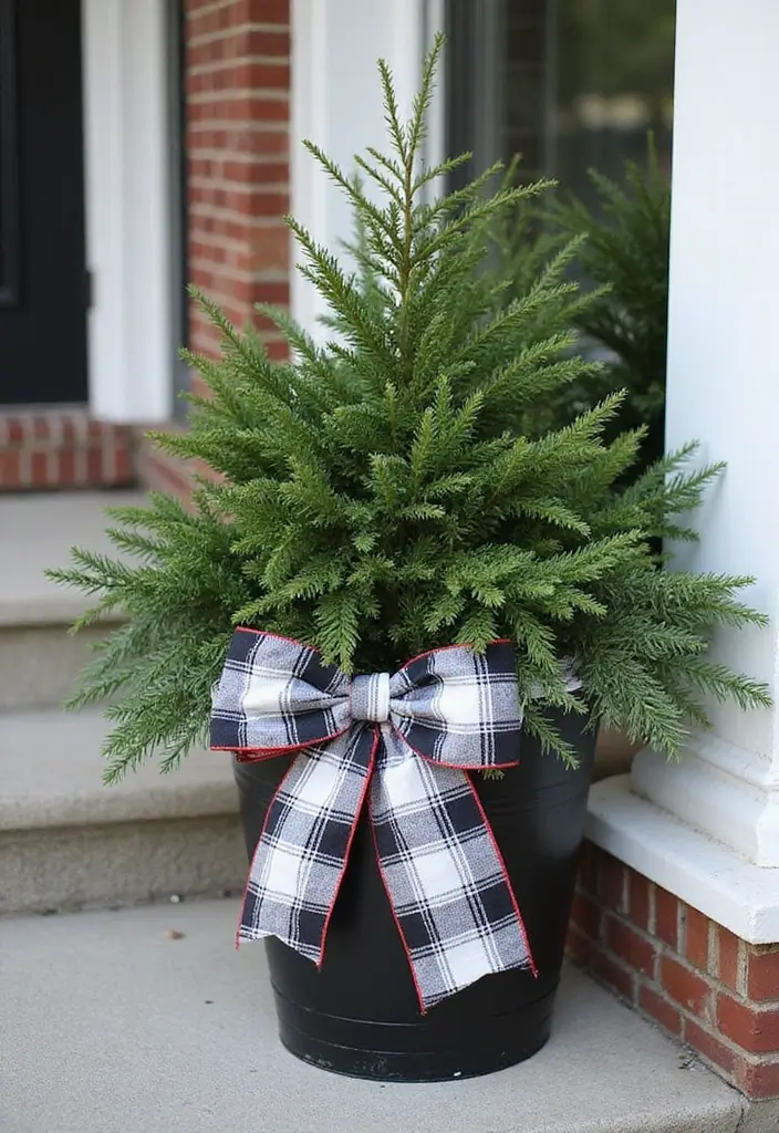 25 Christmas Porch Pot Ideas That Steal the Show 8 25 Christmas Porch Pot Ideas That Steal the Show - 8. Timeless Black and White Classic