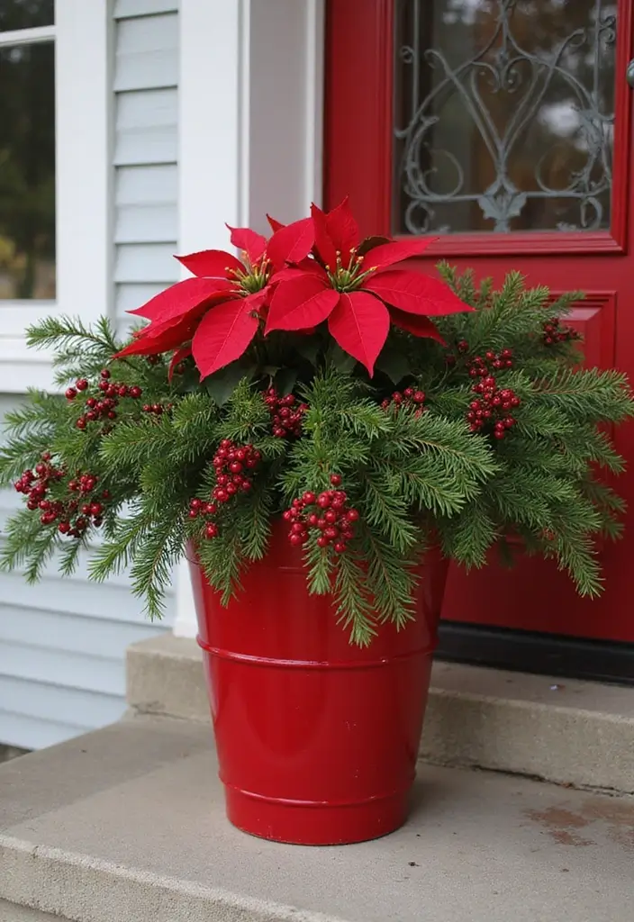 25 Christmas Porch Pot Ideas That Steal the Show 9 25 Christmas Porch Pot Ideas That Steal the Show - 9. Traditional Red and Green Festivity