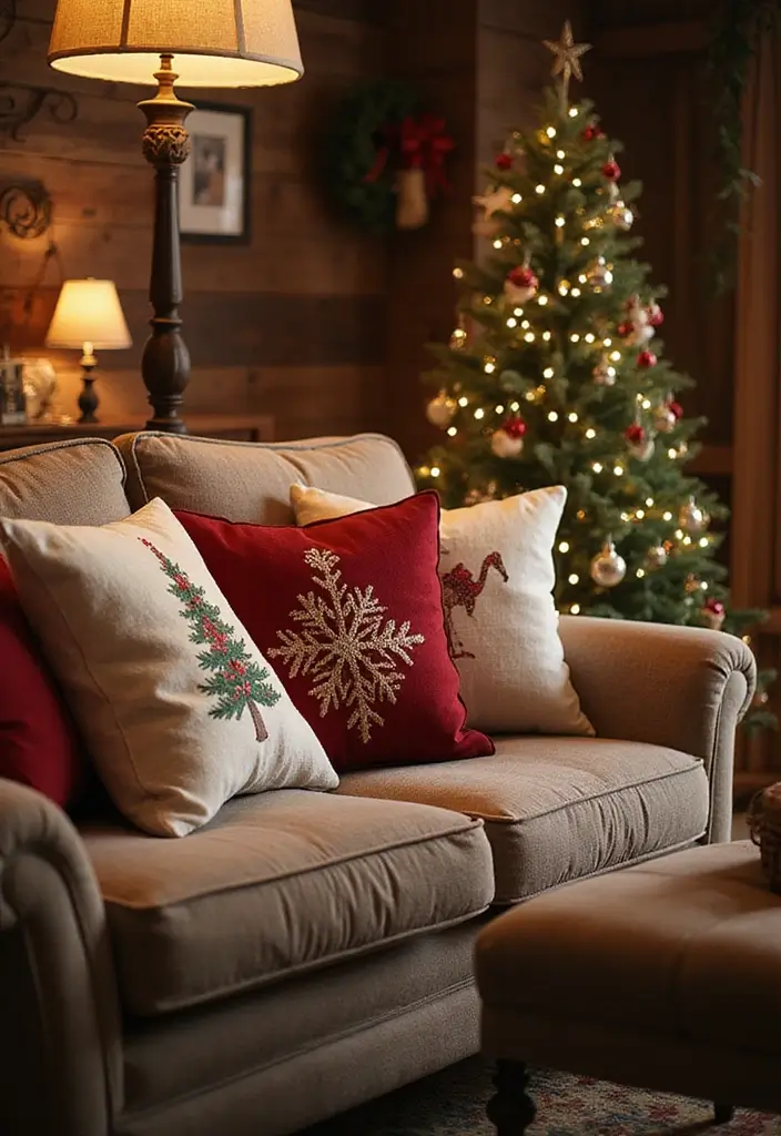 25 Christmas Room Decor Ideas That Feel Enchanting 17 25 Christmas Room Decor Ideas That Feel Enchanting - 17. Holiday-Themed Pillows