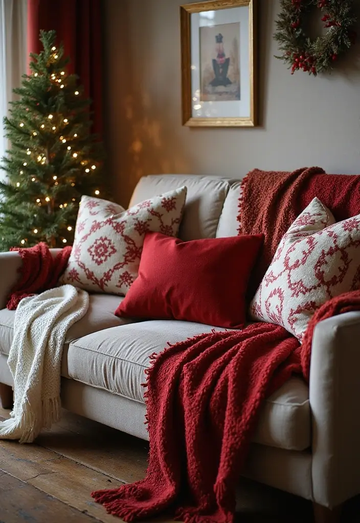 25 Christmas Room Decor Ideas That Feel Enchanting 7 25 Christmas Room Decor Ideas That Feel Enchanting - 7. Cozy Throws and Pillows