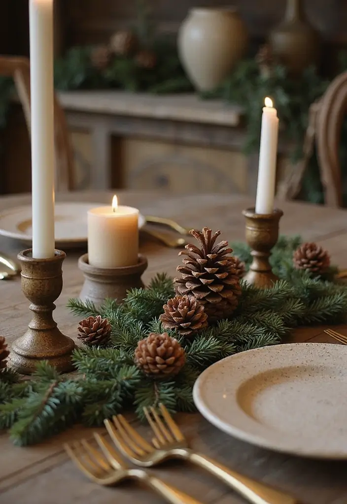 25 Christmas Table Setting Ideas for Stylish Celebrations 20 25 Christmas Table Setting Ideas for Stylish Celebrations - 20. Festive Pine Cone Accents