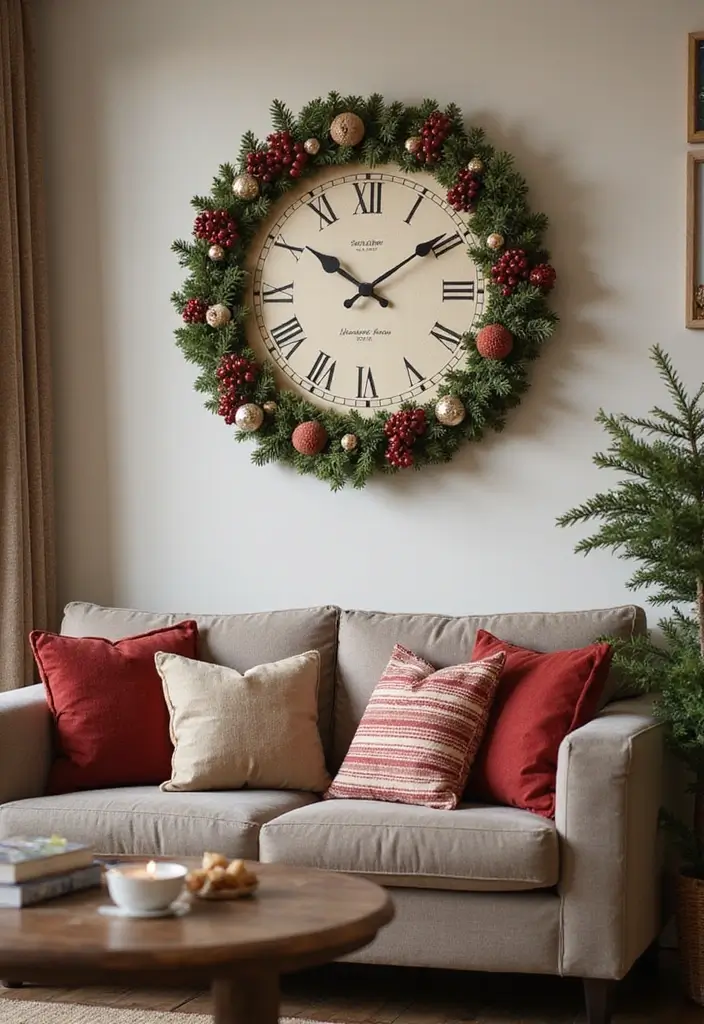 25 Cozy Christmas Room Ideas You’ll Never Forget 21 25 Cozy Christmas Room Ideas You’ll Never Forget - 21. Seasonal Wall Clocks