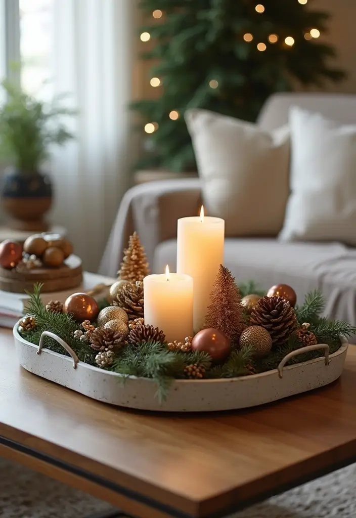 25 Cozy Christmas Room Ideas You’ll Never Forget 22 25 Cozy Christmas Room Ideas You’ll Never Forget - 22. Decorative Holiday Trays
