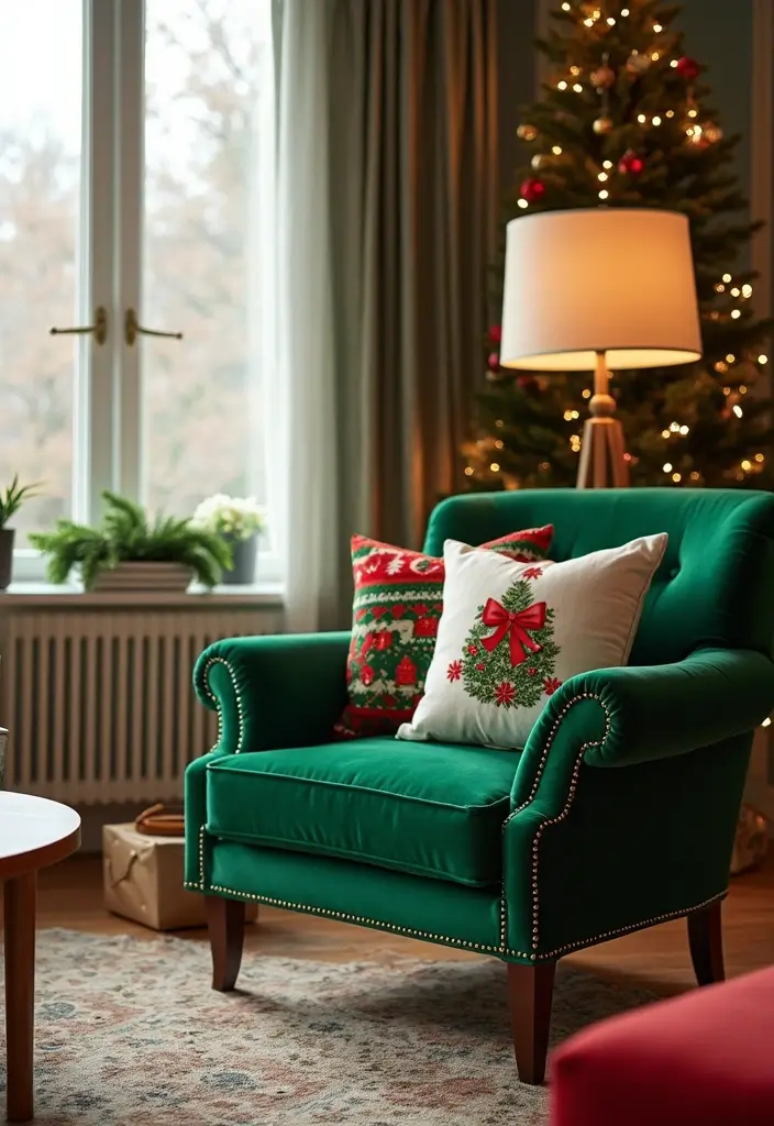 25 Cozy Christmas Room Ideas You’ll Never Forget 24 25 Cozy Christmas Room Ideas You’ll Never Forget - 24. Festive Accent Chairs