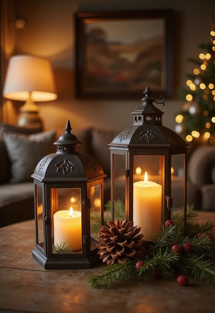 25 Cozy Living Room Christmas Decor Ideas to Try 11 25 Cozy Living Room Christmas Decor Ideas to Try - 11. Decorative Lanterns