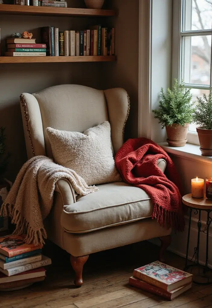 25 Cozy Living Room Christmas Decor Ideas to Try 15 25 Cozy Living Room Christmas Decor Ideas to Try - 15. Cozy Reading Nook