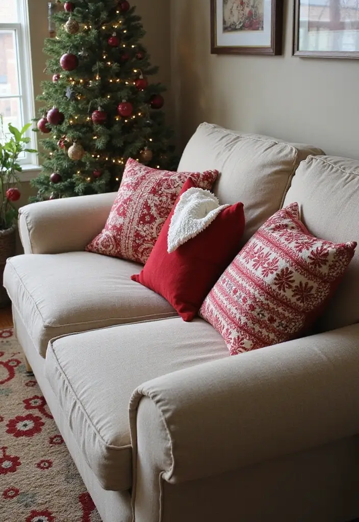 25 Cozy Living Room Christmas Decor Ideas to Try 2 25 Cozy Living Room Christmas Decor Ideas to Try - 2. Cozy Throw Pillows