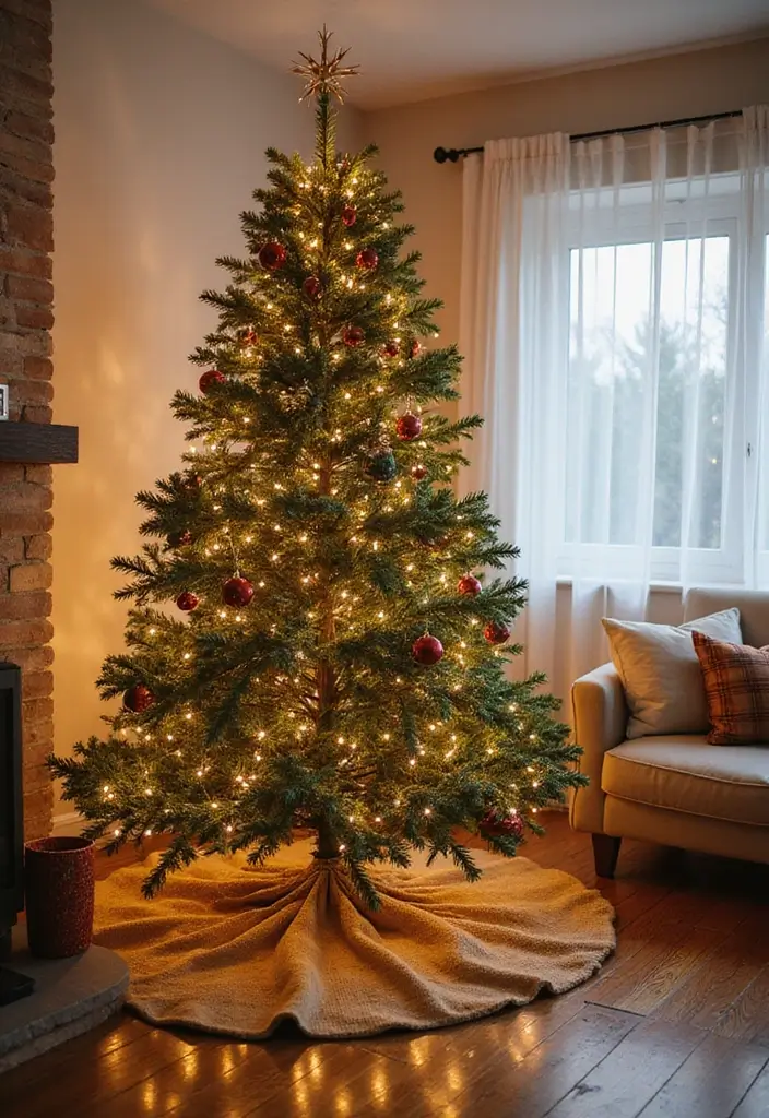 25 Cozy Living Room Christmas Decor Ideas to Try 24 25 Cozy Living Room Christmas Decor Ideas to Try - 24. Unique Tree Skirts