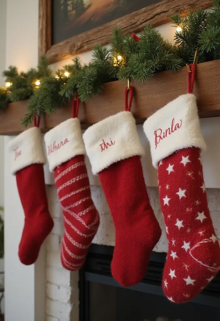 25 Cozy Living Room Christmas Decor Ideas to Try 6 25 Cozy Living Room Christmas Decor Ideas to Try - 6. Rustic Stockings