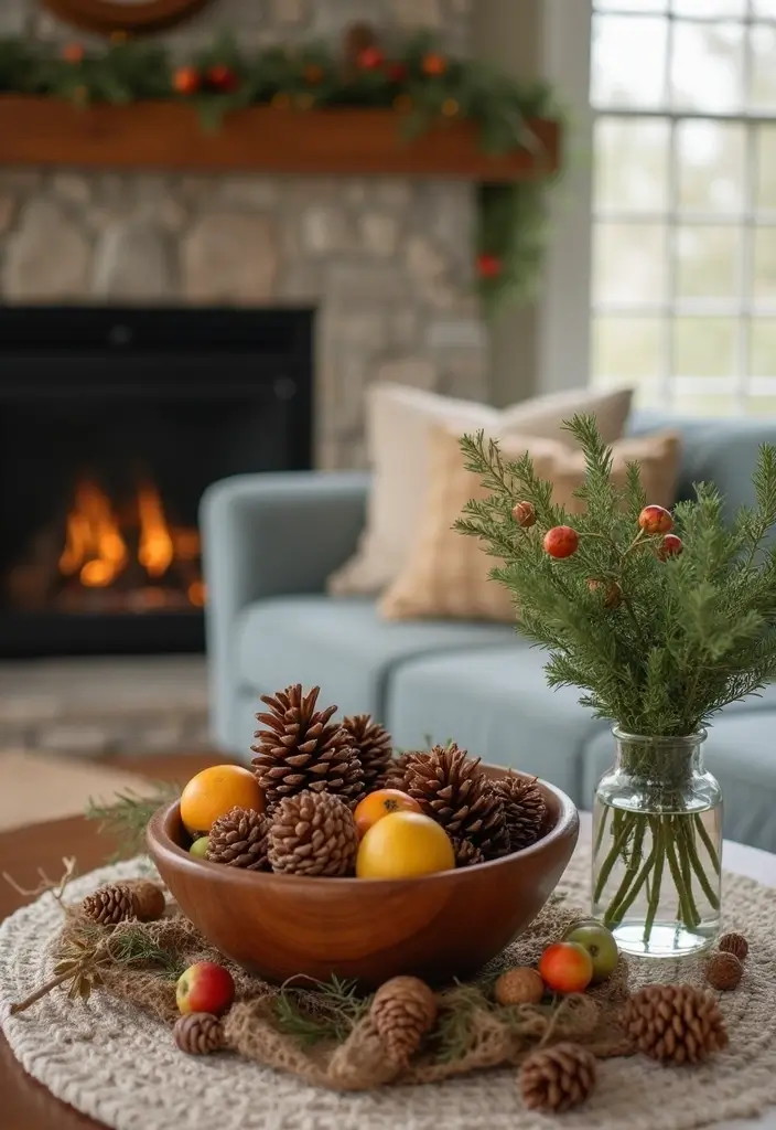 25 Cozy Living Room Christmas Decor Ideas to Try 9 25 Cozy Living Room Christmas Decor Ideas to Try - 9. Nature-Inspired Centerpieces