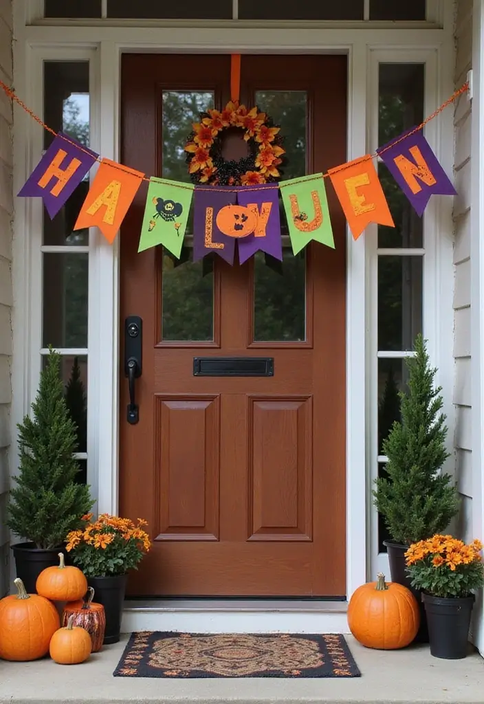 25 Halloween Door Decoration Ideas That Kids Adore 15 25 Halloween Door Decoration Ideas That Kids Adore - 15. Festive Felt Banners