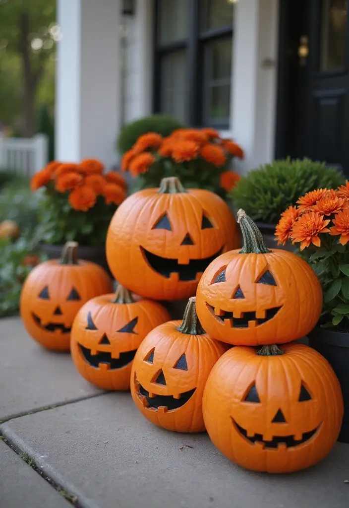 25 Halloween Door Decoration Ideas That Kids Adore 7 25 Halloween Door Decoration Ideas That Kids Adore - 7. Friendly Face Jack-o'-Lanterns