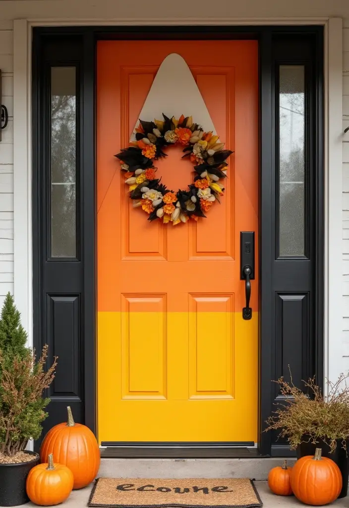 25 Halloween Door Decoration Ideas That Kids Adore 9 25 Halloween Door Decoration Ideas That Kids Adore - 9. Candy Corn Dipped Door