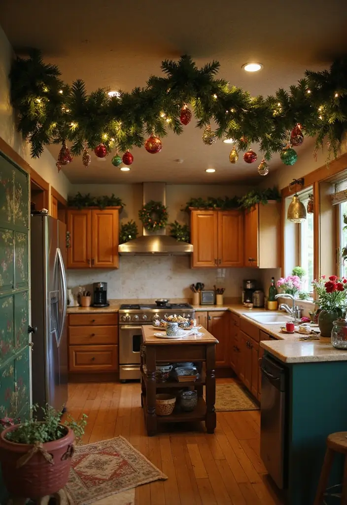 26 Christmas Kitchen Decoration Ideas You’ll Adore 1 26 Christmas Kitchen Decoration Ideas You’ll Adore - 1. Festive Garland Overhead