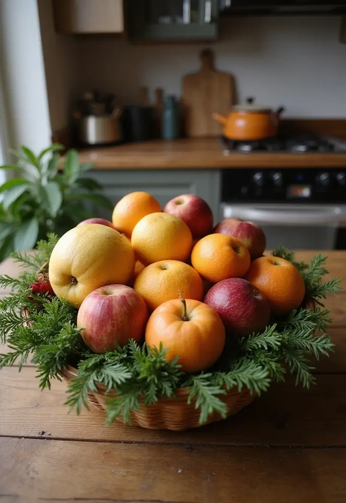 26 Christmas Kitchen Decoration Ideas You’ll Adore 13 26 Christmas Kitchen Decoration Ideas You’ll Adore - 13. Fruit Basket with Holiday Flair