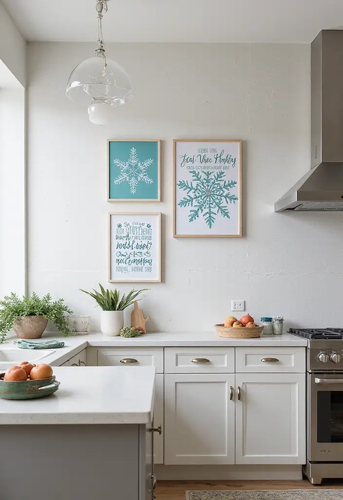 26 Christmas Kitchen Decoration Ideas You’ll Adore 25 26 Christmas Kitchen Decoration Ideas You’ll Adore - 25. Winter-Themed Wall Art