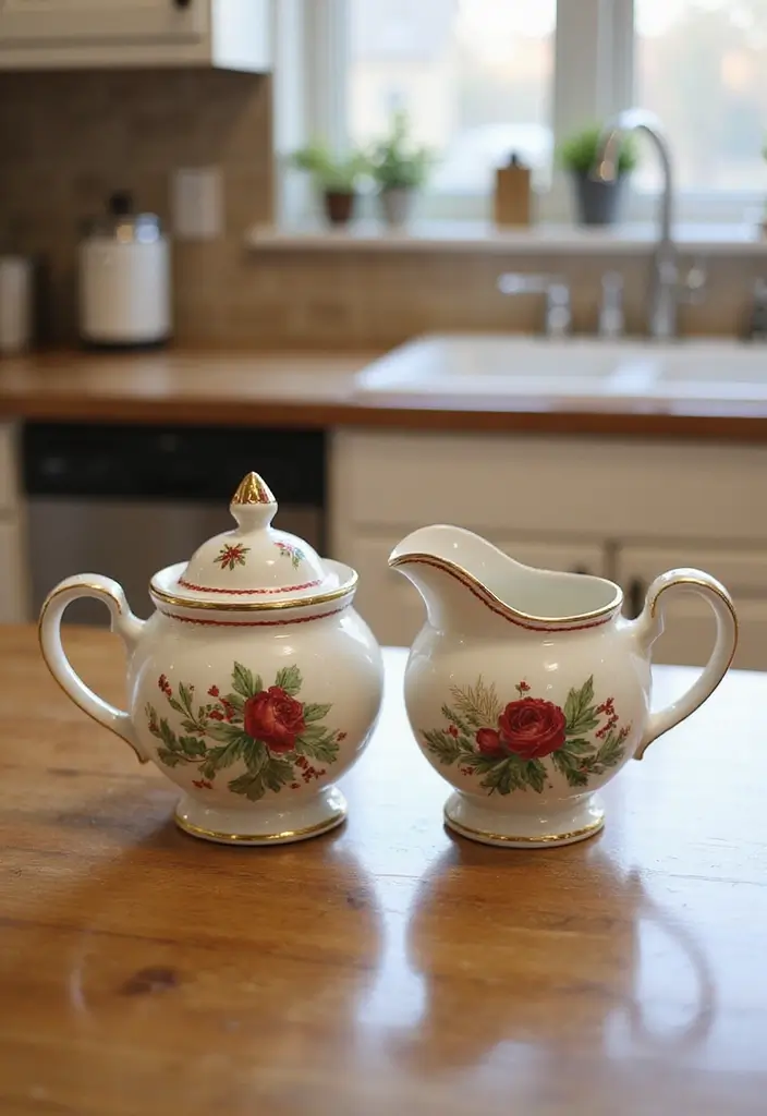 26 Christmas Kitchen Decoration Ideas You’ll Adore 8 26 Christmas Kitchen Decoration Ideas You’ll Adore - 8. Charming Sugar and Creamer Set