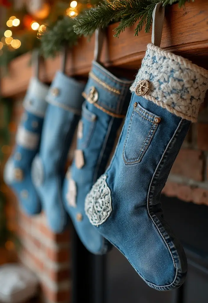 26 Creative Christmas Stocking Ideas for Every Home 1. Upcycled Denim Stockings