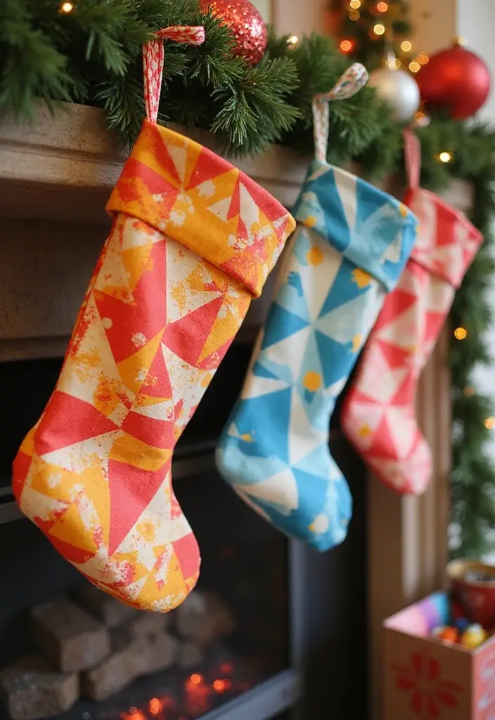 26 Creative Christmas Stocking Ideas for Every Home 12. Geometric Paper Stockings