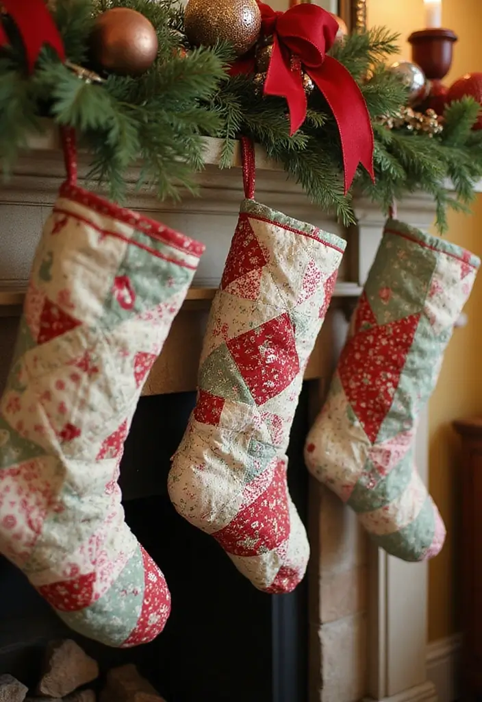 26 Creative Christmas Stocking Ideas for Every Home 14. Patchwork Quilted Stockings