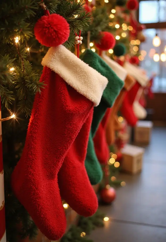 26 Creative Christmas Stocking Ideas for Every Home 19. Colorful Pom Pom Stockings