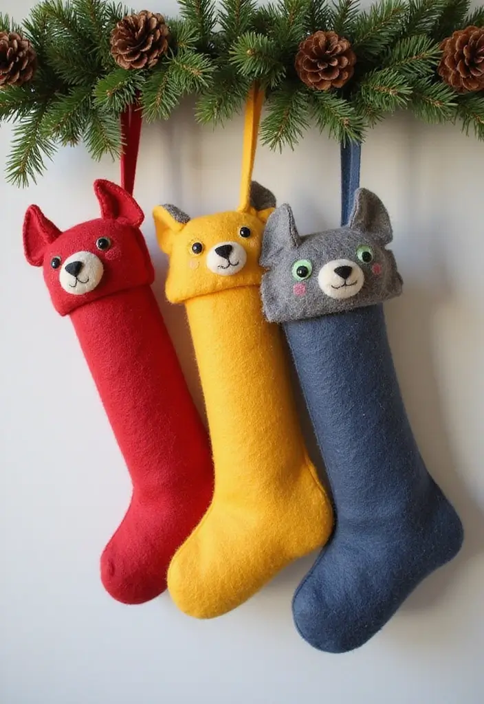 26 Creative Christmas Stocking Ideas for Every Home 2. Felt Animal Stockings