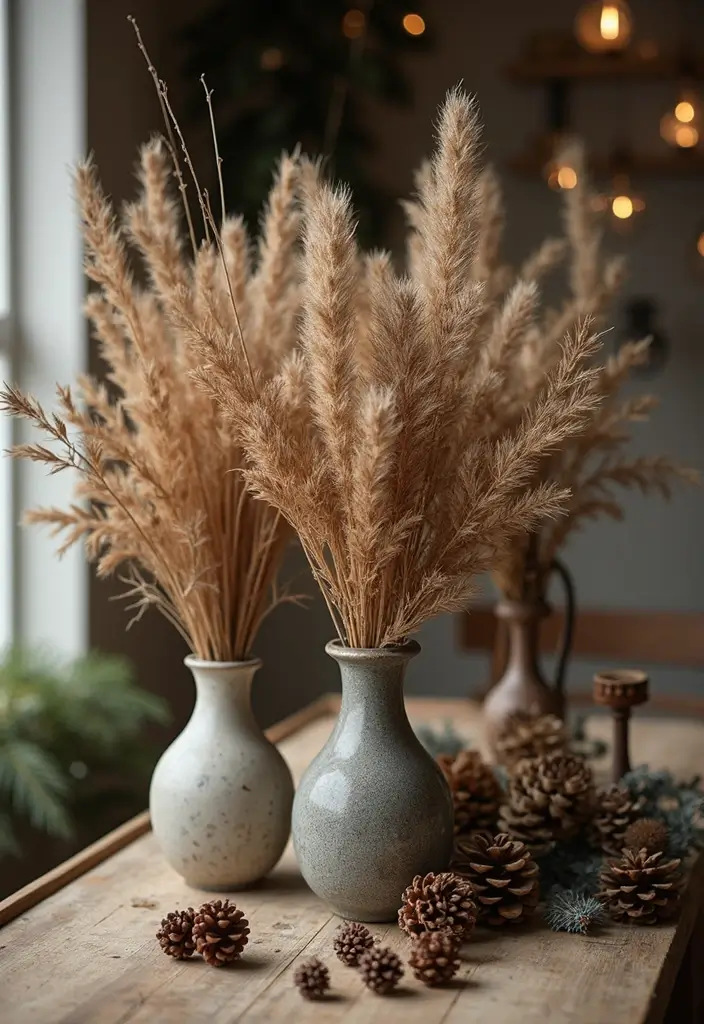 26 Farmhouse Christmas Decor Ideas with Rustic Charm 10 26 Farmhouse Christmas Decor Ideas with Rustic Charm - 10. Dried Floral Arrangements
